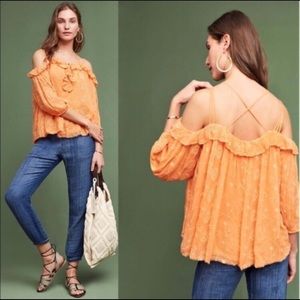 Anthropologie Floreat Mayana Top Orange Size LP
